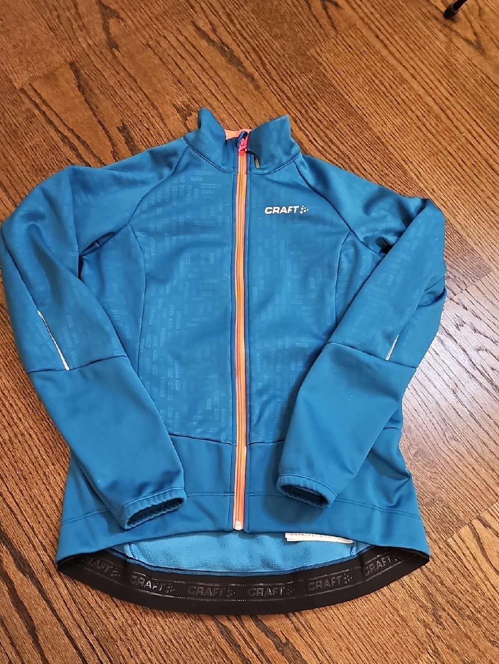 Craft Teal-Blue Women's Zip-Up Active Jacket with Neon Orange Pink Zipper